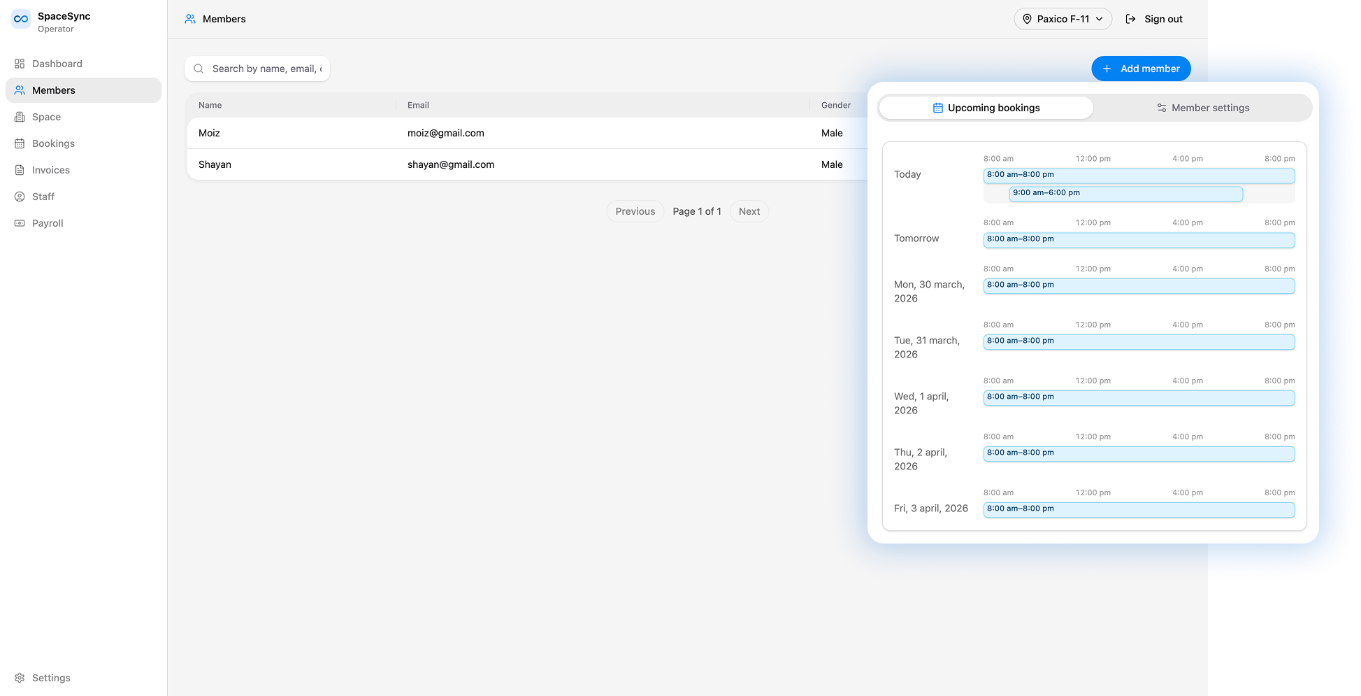 SpaceSync member directory and profile management